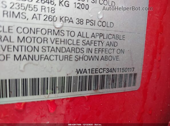 WA1EECF34N1150117 2022 AUDI Q3 Red Widok komory silnika