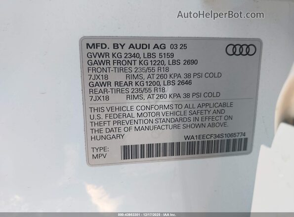 WA1EECF34S1065774 2025 AUDI Q3 White 