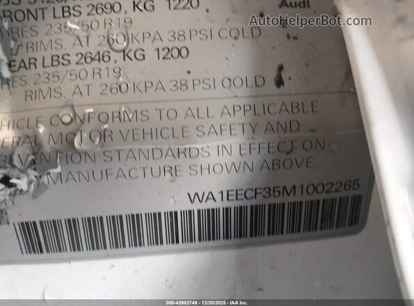 WA1EECF35M1002265 2021 AUDI Q3 White ძრავის განყოფილების ხედი