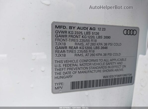 WA1EECF35R1082724 2024 AUDI Q3 White Вид підкапотного простору