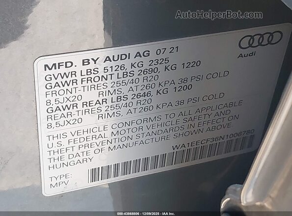 WA1EECF36N1006780 2022 AUDI Q3 Gray Widok komory silnika
