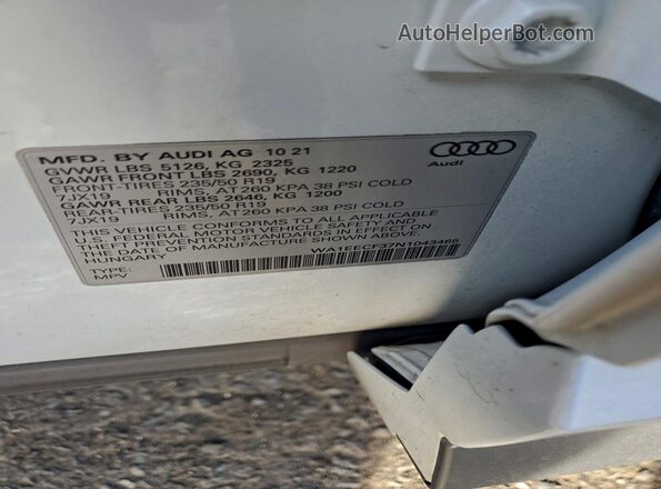 WA1EECF37N1043465 2022 AUDI Q3 White VIN კოდის სტიკერის ხედი