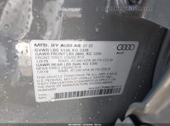 WA1EECF38N1081514 2022 AUDI Q3 Gray 