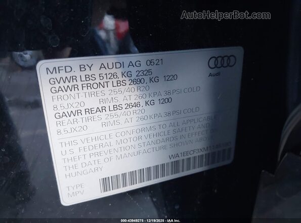 WA1EECF3XM1145180 2021 AUDI Q3 Черный Вид подкапотного пространства