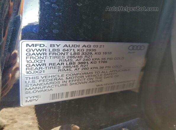 WA1EVAF1XMD033710 2021 AUDI Q8 Black 