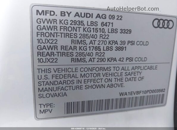 WA1EVBF10PD003562 2023 AUDI Q8 White 