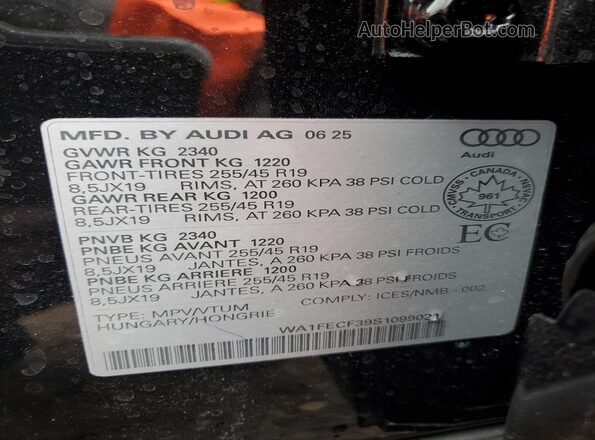 WA1FECF39S1099021 2025 AUDI Q3 Black VIN կոդի պիտակի տեսք