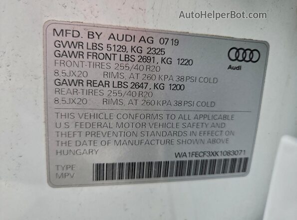WA1FECF3XK1083071 2019 AUDI Q3 White Панорамний вид салону 360°
