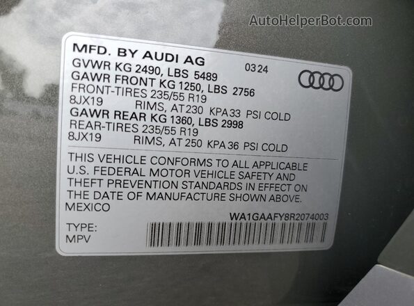 WA1GAAFY8R2074003 2024 AUDI Q5 Gray სალონის 360-გრადუსიანი ხედი