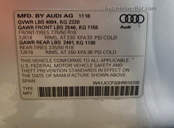 WA1JCCFS0HR010700 2017 AUDI Q3 Silver 