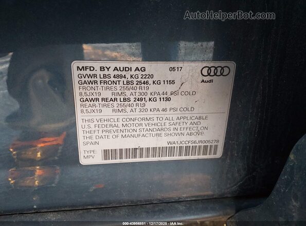 WA1JCCFS6JR005278 2018 AUDI Q3 Blue 