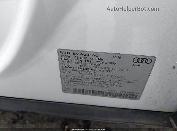 WA1LAAGE1KB023810 2019 AUDI E-TRON Белый Вид подкапотного пространства