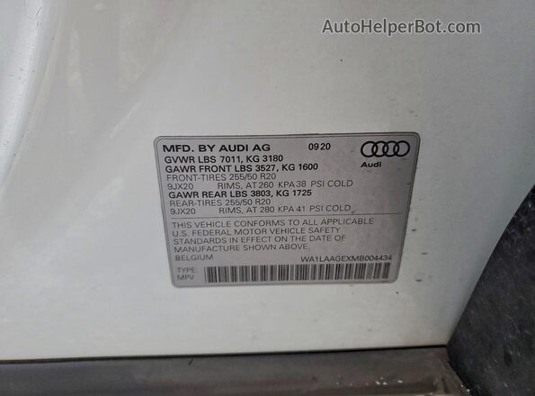 WA1LAAGEXMB004434 2021 AUDI E-TRON White Սալոնի 360 աստիճան տեսք