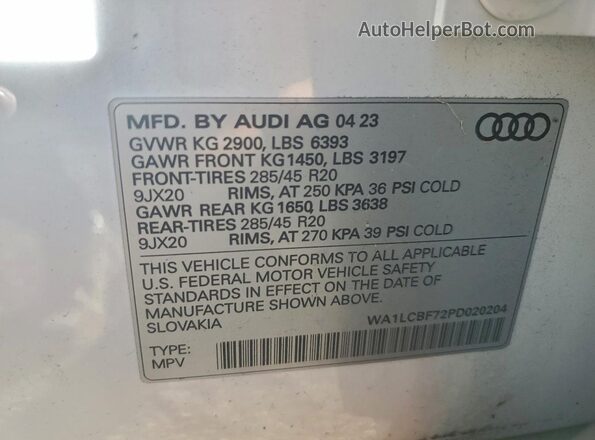 WA1LCBF72PD020204 2023 AUDI Q7 White VIN կոդի պիտակի տեսք