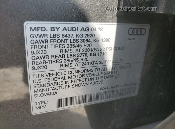 WA1LHAF71JD040382 2018 AUDI Q7 Gray სალონის 360-გრადუსიანი ხედი