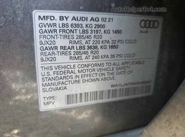 WA1LJAF70MD030547 2021 AUDI Q7 Gray Vista interior de 360 grados