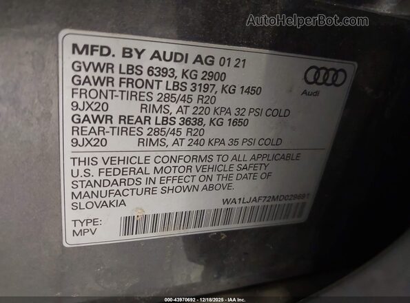 WA1LJAF72MD029691 2021 AUDI Q7 Gray ძრავის განყოფილების ხედი
