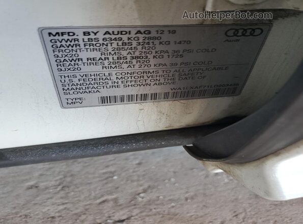 WA1LXAF71LD003435 2020 AUDI Q7 Белый Вид наклейки с VIN-кодом
