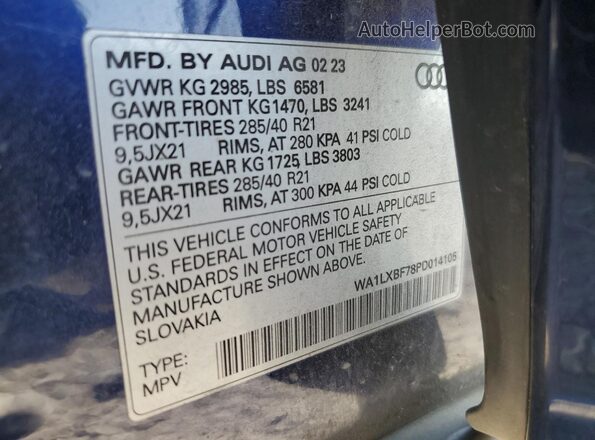 WA1LXBF78PD014105 2023 AUDI Q7 Blue Widok wnętrza 360 stopni