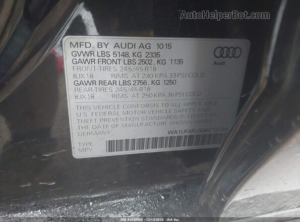 WA1UFAFL0GA012249 2016 AUDI ALLROAD Black Widok komory silnika