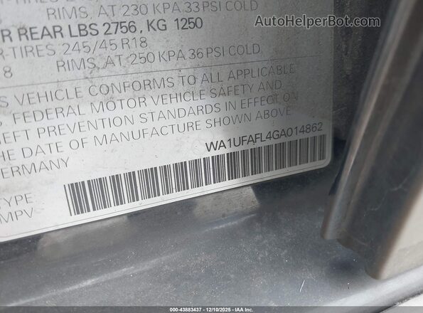 WA1UFAFL4GA014862 2016 AUDI ALLROAD Gray Widok komory silnika