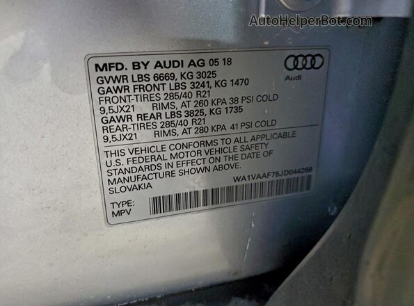 WA1VAAF75JD044268 2018 AUDI Q7 Серебряный 
