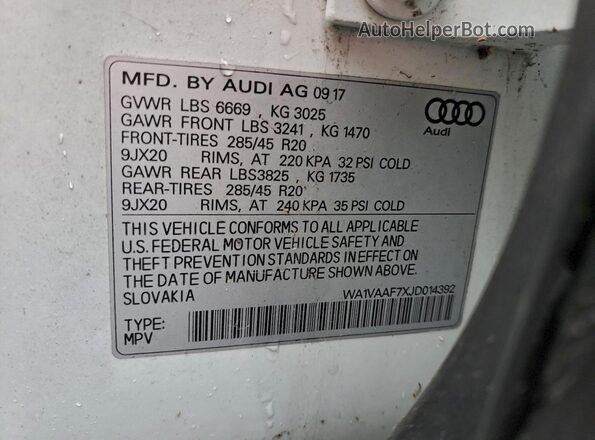 WA1VAAF7XJD014392 2018 AUDI Q7 White 