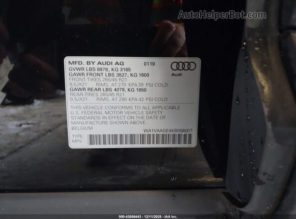 WA1VAAGE4KB006007 2019 AUDI E-TRON Black Engine compartment view