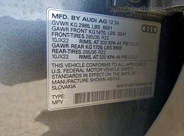 WA1VVBF74SD022709 2025 AUDI Q7 Gray Widok naklejki z numerem VIN