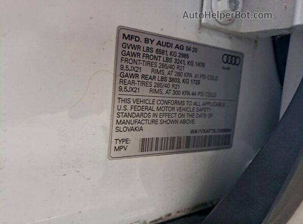 WA1VXAF73LD008984 2020 AUDI Q7 White ძრავის განყოფილების ხედი