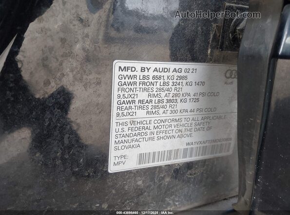 WA1VXAF73MD030808 2021 AUDI Q7 Черный 