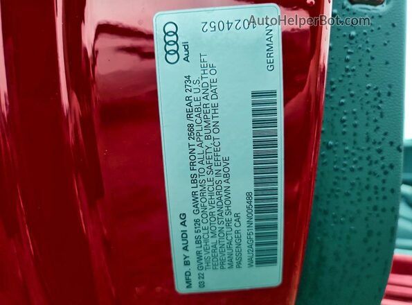 WAU2AGF51NN005488 2022 AUDI OTHER Красный Вид подкапотного пространства