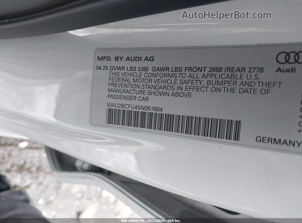 WAU2BCFU4SN051664 2025 AUDI ALL Белый Вид подкапотного пространства