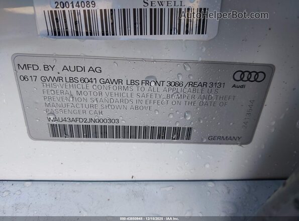 WAU43AFD2JN000303 2018 AUDI OTHER White 