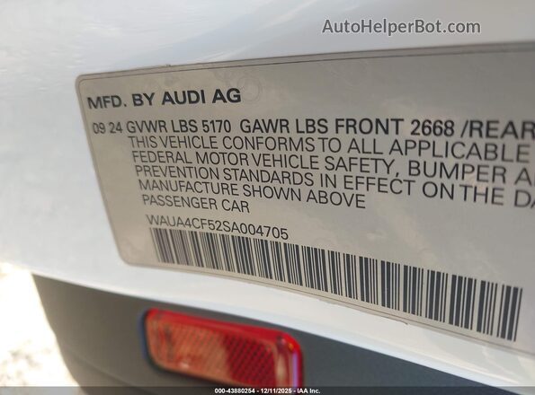 WAUA4CF52SA004705 2025 AUDI S5 White Вид підкапотного простору