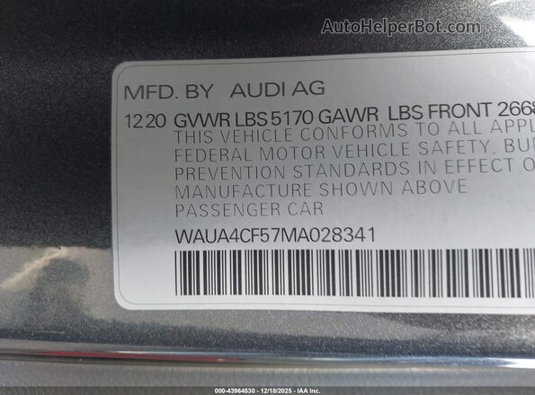 WAUA4CF57MA028341 2021 AUDI S5 Серый Вид подкапотного пространства