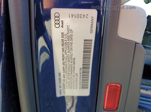 WAUABAF43MA087338 2021 AUDI OTHER Blue Вид підкапотного простору