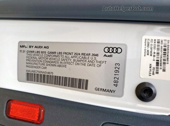WAUABCF50NA014675 2022 AUDI OTHER White Շարժիչի բաժամունքի տեսք