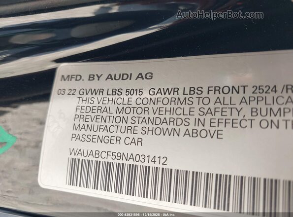 WAUABCF59NA031412 2022 AUDI OTHER Black Շարժիչի բաժամունքի տեսք