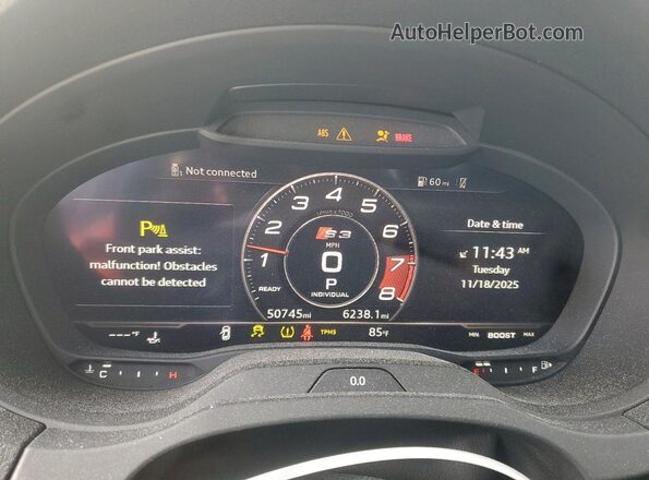 WAUB1GFF1J1030675 2018 AUDI S3 Charcoal Instrument cluster view