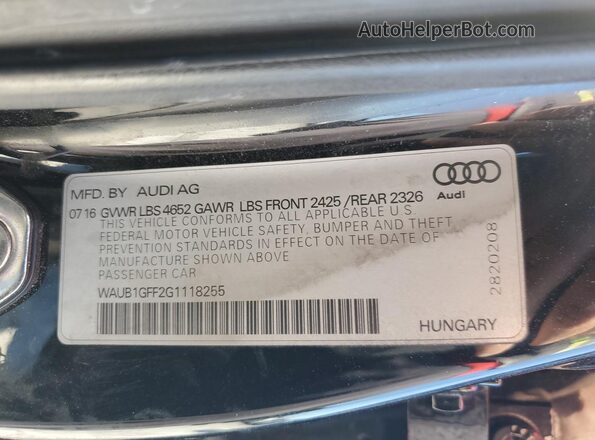WAUB1GFF2G1118255 2016 AUDI S3 Black Вид підкапотного простору
