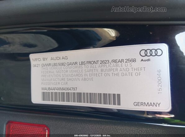 WAUB4AF4XMA064797 2021 AUDI S4 Black Вид підкапотного простору