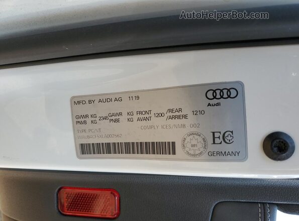 WAUB4CF5XLA002562 2020 AUDI S5 White Вид підкапотного простору