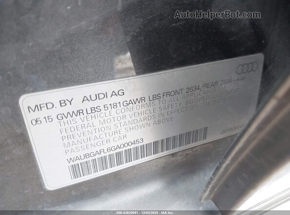 WAUBGAFL6GA000453 2016 AUDI S4 Gray Engine compartment view