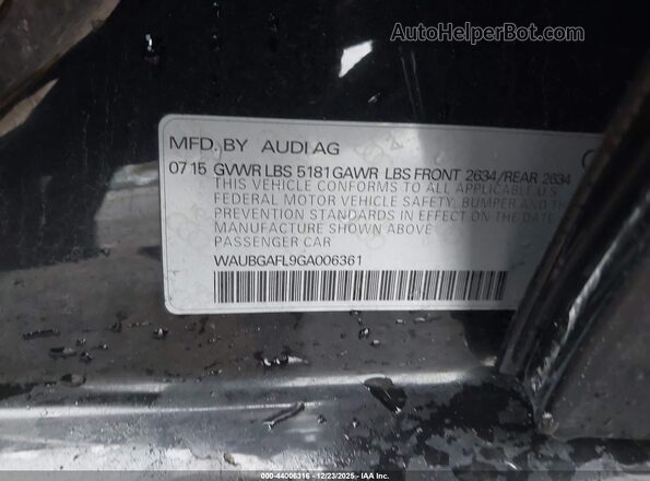 WAUBGAFL9GA006361 2016 AUDI S4 Gray Vista del compartimento del motor
