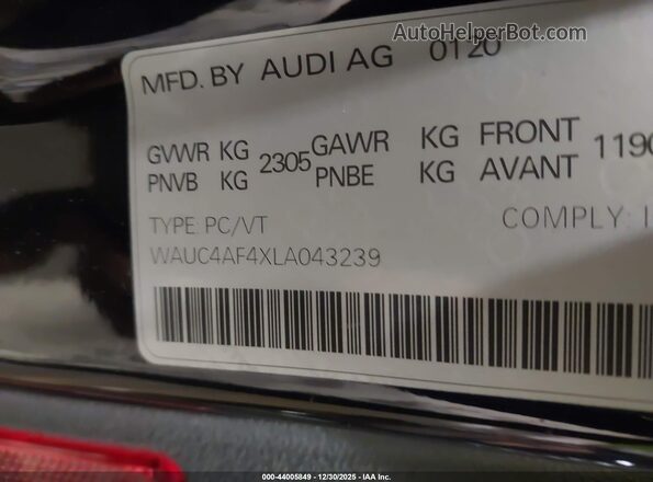 WAUC4AF4XLA043239 2020 AUDI S4 Черный Вид подкапотного пространства
