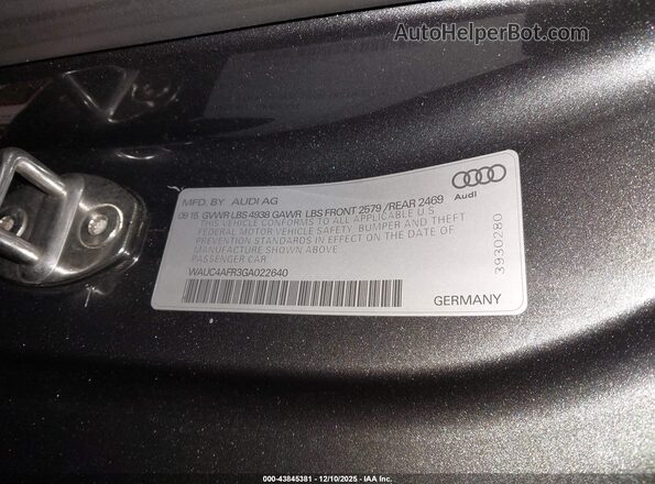 WAUC4AFR3GA022640 2016 AUDI S5 Gray Vista del compartimento del motor