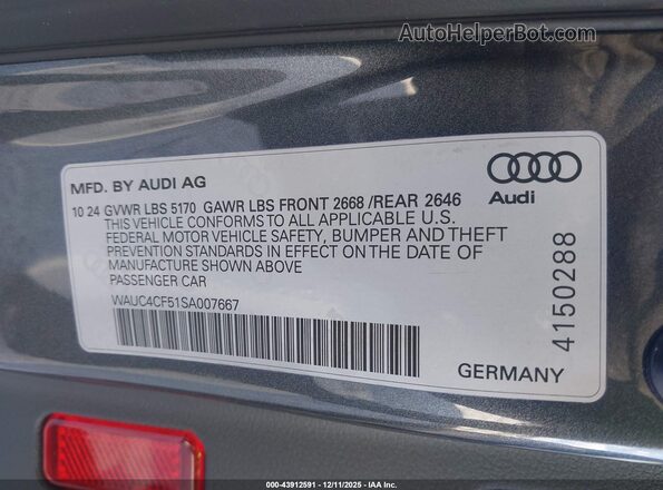 WAUC4CF51SA007667 2025 AUDI S5 Gray Շարժիչի բաժամունքի տեսք