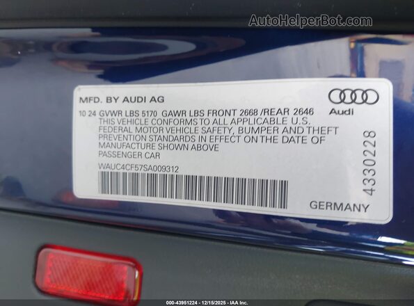 WAUC4CF57SA009312 2025 AUDI S5 Dark Blue Widok komory silnika
