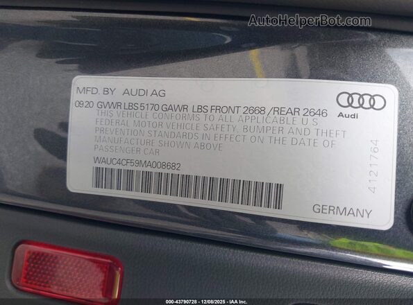 WAUC4CF59MA008682 2021 AUDI S5 Gray Widok komory silnika